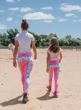 Load image into Gallery viewer, Children's Lined Riding Tights - RAINBOW UNICORN & PINK