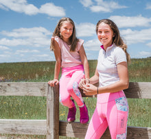 Load image into Gallery viewer, Children's Lined Riding Tights - RAINBOW UNICORN & PINK