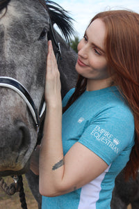 T-Shirt mit hohem Kragen – SPECKLED AQUA