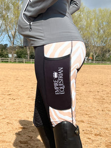 Thermal Fleece Lined Riding Tights - CREAM ZEBRA