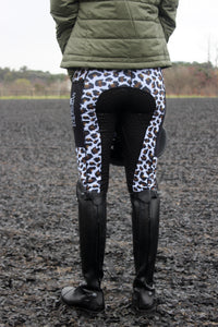 Unlined Riding Tights - WHITE & BROWN LEOPARD PRINT
