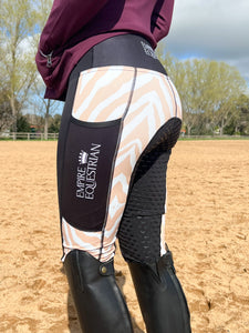 Thermal Fleece Lined Riding Tights - CREAM ZEBRA