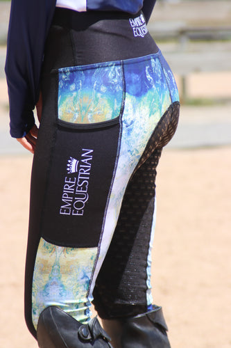 Unlined Riding Tights - TURQUOISE MARBLE