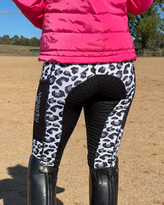 Thermal Fleece Lined Riding Tights - WHITE LEOPARD PRINT 2022