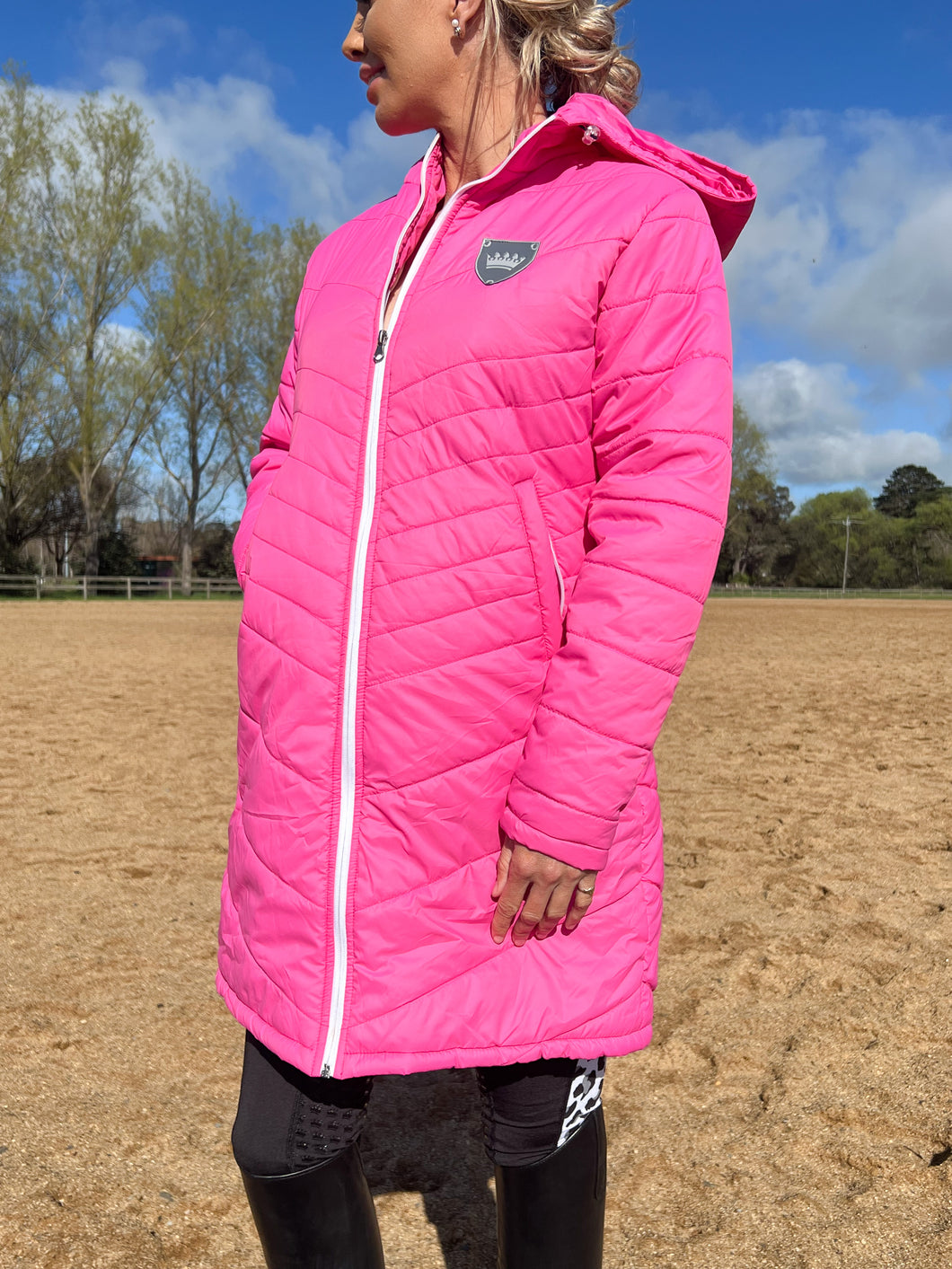 Lange Steppjacke – HOT PINK