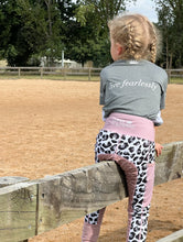 Load image into Gallery viewer, Children’s Unlined Riding Tights - WHITE LEOPARD &amp; DUSTY PINK