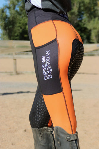 Reitleggings für Kinder – ORANGE & SCHWARZ