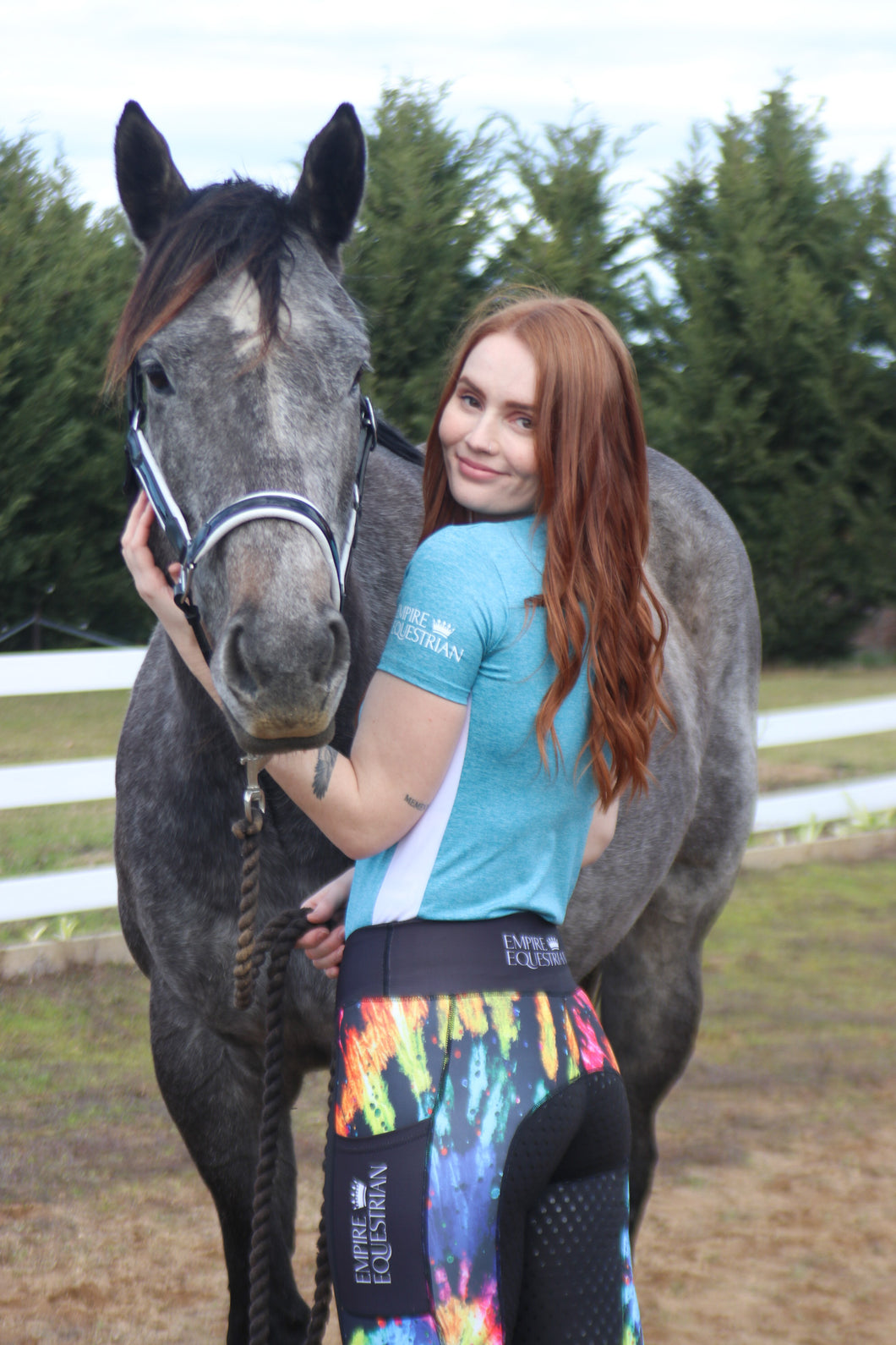 High Neck T-Shirt - SPECKLED AQUA