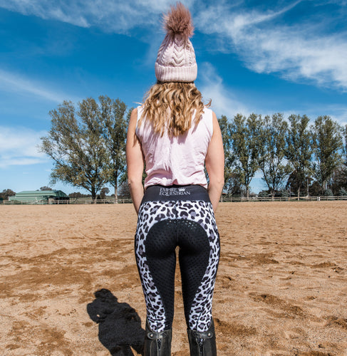 Thermal Fleece Lined Riding Tights - WHITE LEOPARD PRINT