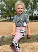 Load image into Gallery viewer, Children’s Unlined Riding Tights - WHITE LEOPARD &amp; DUSTY PINK