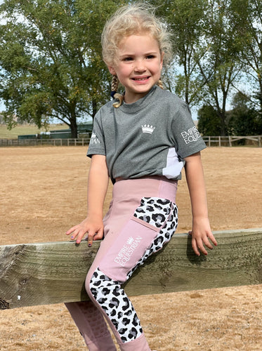 Children’s Unlined Riding Tights - WHITE LEOPARD & DUSTY PINK