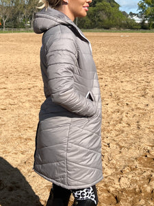 Long Quilted Jacket - LIGHT GREY