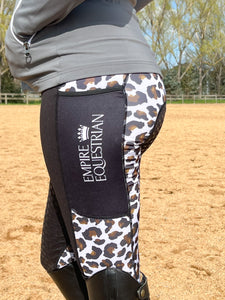 Thermal Fleece Lined Riding Tights - WHITE & BROWN LEOPARD